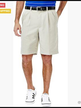Classic Fit Pleat Front Expandable Waistband Shorts 100% Polyester